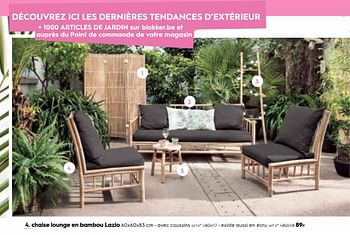 Promotions Chaise lounge en bambou lazio - Produit maison - Blokker - Valide de 18/04/2018 à 01/05/2018 chez Blokker