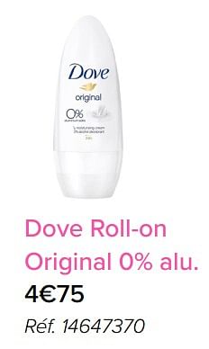 Promoties Dove roll-on original 0% alu - Dove - Geldig van 01/05/2018 tot 31/05/2018 bij Euro Shop