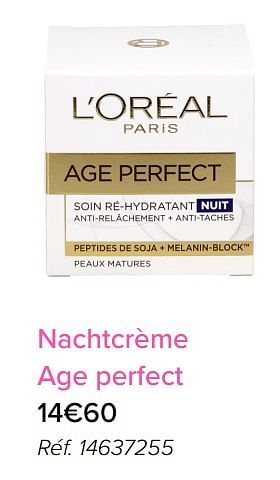 Promotions Nachtcrème age perfect l`oréal paris - L'Oreal Paris - Valide de 01/05/2018 à 31/05/2018 chez Euro Shop