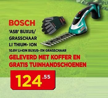 Promoties Bosch `asb` buxus- grasschaar li thium- ion - Bosch - Geldig van 01/05/2018 tot 31/05/2018 bij Bouwcenter Frans Vlaeminck