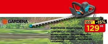 Promoties Gardena electrische heggeschaar comfortcut 550-50 - Gardena - Geldig van 01/05/2018 tot 31/05/2018 bij Bouwcenter Frans Vlaeminck