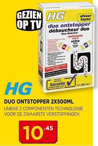 Promoties Hg duo ontstopper 2x500ml - HG - Geldig van 01/05/2018 tot 31/05/2018 bij Bouwcenter Frans Vlaeminck