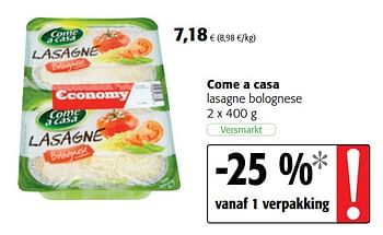 Promoties Come a casa lasagne bolognese - Come a Casa - Geldig van 25/04/2018 tot 08/05/2018 bij Colruyt