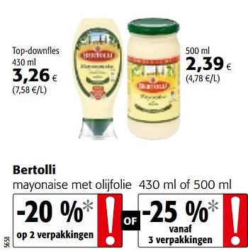 Promoties Bertolli mayonaise met olijfolie - Bertolli - Geldig van 25/04/2018 tot 08/05/2018 bij Colruyt
