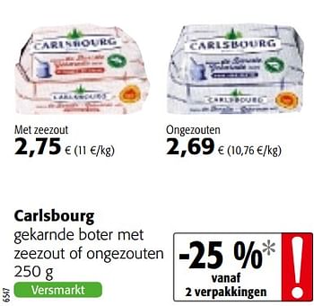 Promoties Carlsbourg gekarnde boter met zeezout of ongezouten - Carlsbourg - Geldig van 25/04/2018 tot 08/05/2018 bij Colruyt