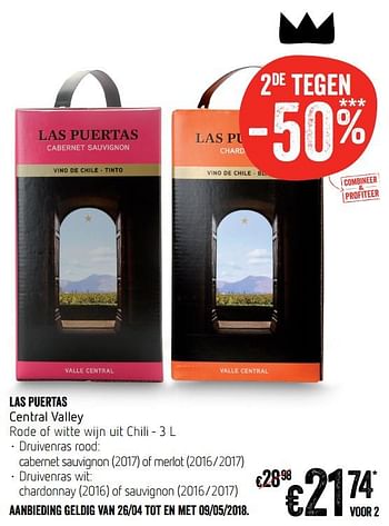 Promoties Las puertas central valley - Rode wijnen - Geldig van 26/04/2018 tot 02/05/2018 bij Delhaize