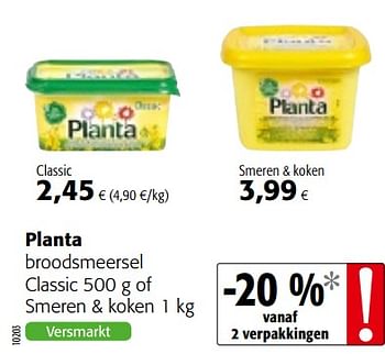 Promoties Planta broodsmeersel classic of smeren + koken - Planta - Geldig van 25/04/2018 tot 08/05/2018 bij Colruyt