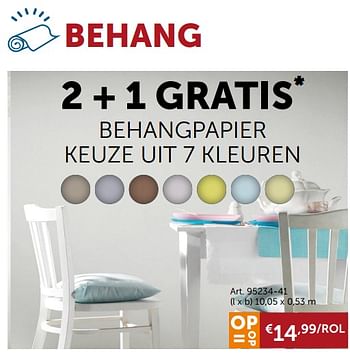 Promotions 2 + 1 gratis behangpapier keuze uit 7 kleuren - Produit maison - Zelfbouwmarkt - Valide de 02/05/2018 à 28/05/2018 chez Zelfbouwmarkt