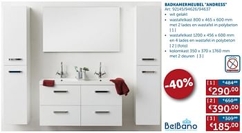Promotions Badkamermeubel andress - Belbano - Valide de 02/05/2018 à 28/05/2018 chez Zelfbouwmarkt