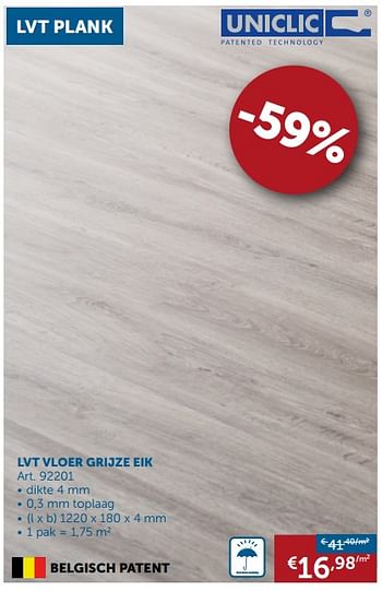 Promotions Lvt vloer grijze eik - Uniclic - Valide de 02/05/2018 à 28/05/2018 chez Zelfbouwmarkt