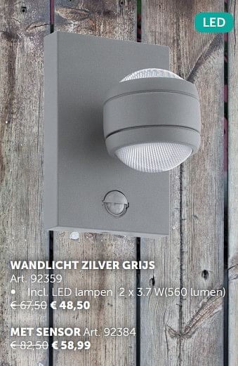 Promotions Wandlicht zilver grijs - Produit maison - Zelfbouwmarkt - Valide de 02/05/2018 à 28/05/2018 chez Zelfbouwmarkt