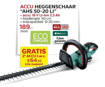 Promotions Bosch accu heggenschaar ahs 50-20 li - Bosch - Valide de 28/03/2018 à 30/06/2018 chez Hubo
