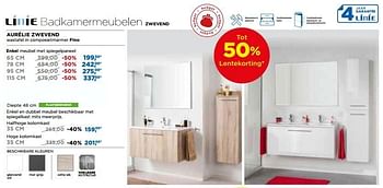 Promoties Linie badkamermeubel aurélie zwevend enkel meubel met spiegelpaneel - Linie - Geldig van 29/04/2018 tot 26/05/2018 bij X2O