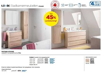 Promotions Linie badkamermeubel matisse staand dubbel meubel met spiegelpaneel - Linie - Valide de 29/04/2018 à 26/05/2018 chez X2O