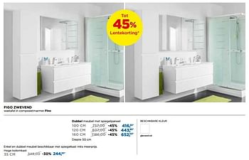 Promoties Linie badkamermeubel zwevend figo dubbel meubel met spiegelpaneel - Linie - Geldig van 29/04/2018 tot 26/05/2018 bij X2O