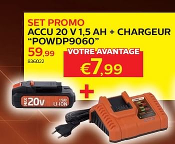 Promoties Powerplus set promo accu 20 v 1,5 ah + chargeur powdp9060 - Dual Power - Geldig van 28/03/2018 tot 30/06/2018 bij Hubo