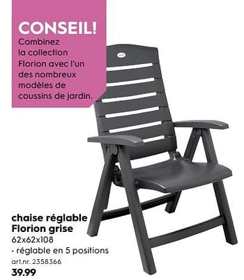 Promotions Chaise réglable florion gris - Hartman - Valide de 09/04/2018 à 31/05/2018 chez Blokker