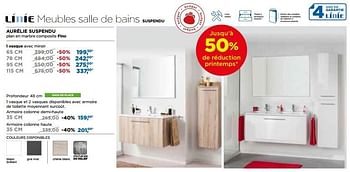 Promoties Linie meubles salle de bains aurélie suspendu 1 vasque avec miroir - Linie - Geldig van 29/04/2018 tot 26/05/2018 bij X2O