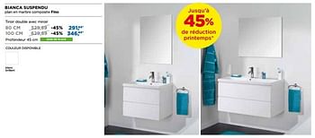 Promoties Linie meubles salle de bains bianca suspendu tiroir double avec miroir - Linie - Geldig van 29/04/2018 tot 26/05/2018 bij X2O