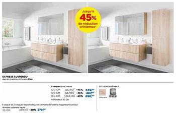 Promoties Linie meubles salle de bains express suspendu 2 vasques avec miroir - Linie - Geldig van 29/04/2018 tot 26/05/2018 bij X2O