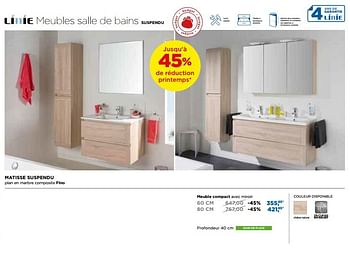 Promotions Linie meubles salle de bains meuble compact avec miroir - Linie - Valide de 29/04/2018 à 26/05/2018 chez X2O