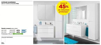 Promoties Linie meubles salle de bains océade suspendu meuble compact avec miroir - Linie - Geldig van 29/04/2018 tot 26/05/2018 bij X2O