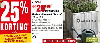 Promoties Vierkante bloembak acacia - Huismerk - Brico - Geldig van 09/05/2018 tot 28/05/2018 bij Brico