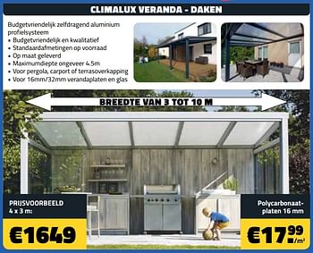 Promoties Climalux veranda - daken - Huismerk - Bouwcenter Frans Vlaeminck - Geldig van 06/05/2018 tot 31/05/2018 bij Bouwcenter Frans Vlaeminck