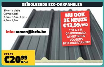 Promoties Geïsoleerde eco-dakpanelen - Huismerk - Bouwcenter Frans Vlaeminck - Geldig van 06/05/2018 tot 31/05/2018 bij Bouwcenter Frans Vlaeminck