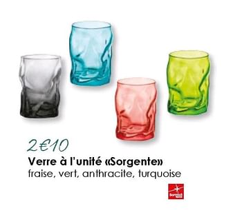 Promoties Verre à l`unité sorgente fraise, vert, anthracite, turquoise - Huismerk - E.Leclerc - Geldig van 18/03/2018 tot 31/08/2018 bij E.Leclerc