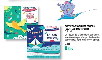 Promotions Comptines ou berceuses pour les tout-petits cd - Produit Maison - E.Leclerc - Valide de 04/04/2018 à 09/06/2019 chez E.Leclerc