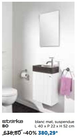 Promotions Storke bo meubles pour toilettes blanc mat suspendue - Storke - Valide de 29/04/2018 à 26/05/2018 chez X2O