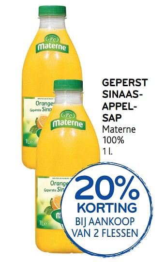 Promoties 20% korting bij aankoop van 2 flessen geperst sinaasappelsap materne - Materne - Geldig van 09/05/2018 tot 22/05/2018 bij Alvo