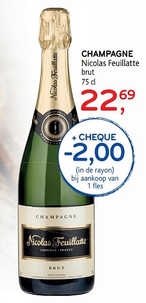 Promoties Champagne nicolas feuillatte brut - Champagne - Geldig van 09/05/2018 tot 22/05/2018 bij Alvo