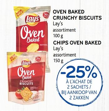 Promotions -25% á l`achat de 2 sachets oven baked crunchy biscuits ou chips oven baked lay`s - Lay's - Valide de 09/05/2018 à 22/05/2018 chez Alvo