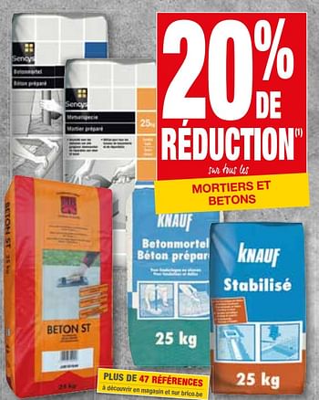 Promotions 20% de réduction s  us  s mortiers et betons - Knauf - Valide de 09/05/2018 à 28/05/2018 chez Brico