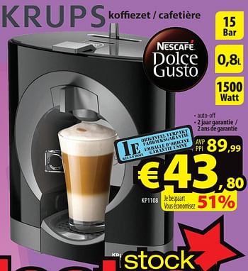 Promoties Krups koffiezet - cafetière kp1108 - Krups - Geldig van 03/05/2018 tot 11/05/2018 bij ElectroStock