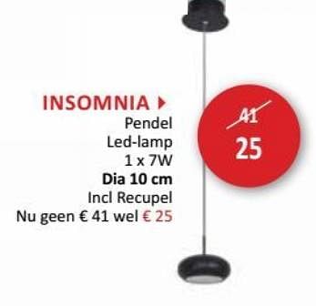 Promotions Insomnia pendel led-lamp - Produit maison - Weba - Valide de 25/04/2018 à 24/05/2018 chez Weba
