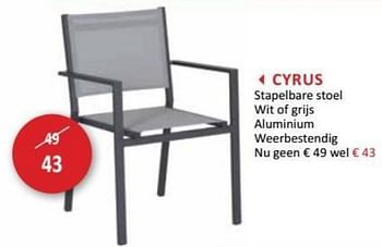 Promoties Cyrus stapelbare stoel wit of grijs aluminium weerbestendig - Huismerk - Weba - Geldig van 25/04/2018 tot 24/05/2018 bij Weba