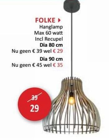 Strak Hoop van Spektakel Huismerk - Weba Folke hanglamp max 60 watt incl recupel dia - Promotie bij  Weba