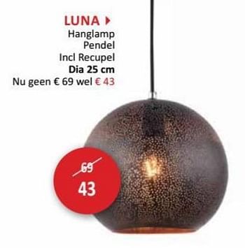 Gepland Adolescent Mens Huismerk - Weba Luna hanglamp pendel incl recupel dia - Promotie bij Weba