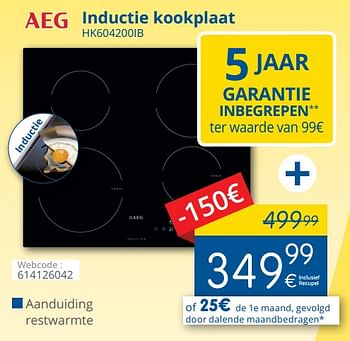 Promoties Aeg inductie kookplaat hk604200ib - AEG - Geldig van 01/05/2018 tot 31/05/2018 bij Eldi