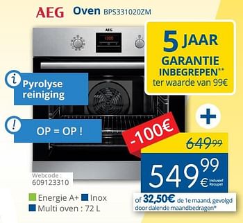 Promoties Aeg oven bps331020zm - AEG - Geldig van 01/05/2018 tot 31/05/2018 bij Eldi