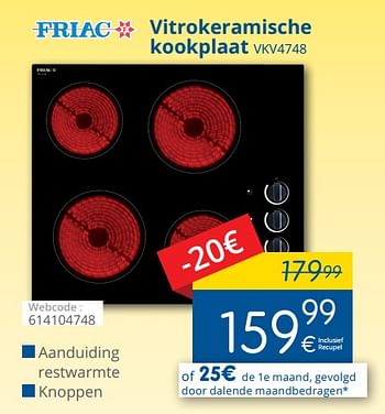 Promoties Friac vitrokeramische kookplaat vkv4748 - Friac - Geldig van 01/05/2018 tot 31/05/2018 bij Eldi