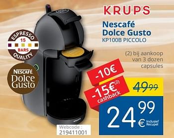 Promoties Krups nescafé dolce gusto kp100b piccolo - Krups - Geldig van 01/05/2018 tot 31/05/2018 bij Eldi