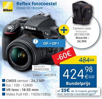 Promotions Nikon reflex fototoestel d3300 dx 18-55vr - Nikon - Valide de 01/05/2018 à 31/05/2018 chez Eldi