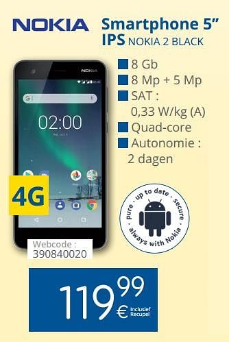 Promoties Nokia smartphone 5 ips nokia 2 black - Nokia - Geldig van 01/05/2018 tot 31/05/2018 bij Eldi