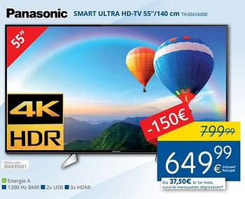 Promotions Panasonic smart ultra hd-tv tx-55ex600e - Panasonic - Valide de 01/05/2018 à 31/05/2018 chez Eldi