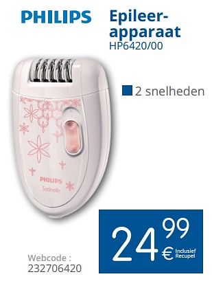 Promoties Philips epileerapparaat hp6420-00 - Philips - Geldig van 01/05/2018 tot 31/05/2018 bij Eldi