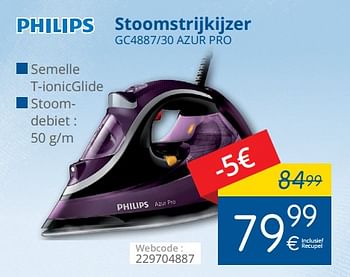Promoties Philips stoomstrijkijzer gc4887-30 azur pro - Philips - Geldig van 01/05/2018 tot 31/05/2018 bij Eldi